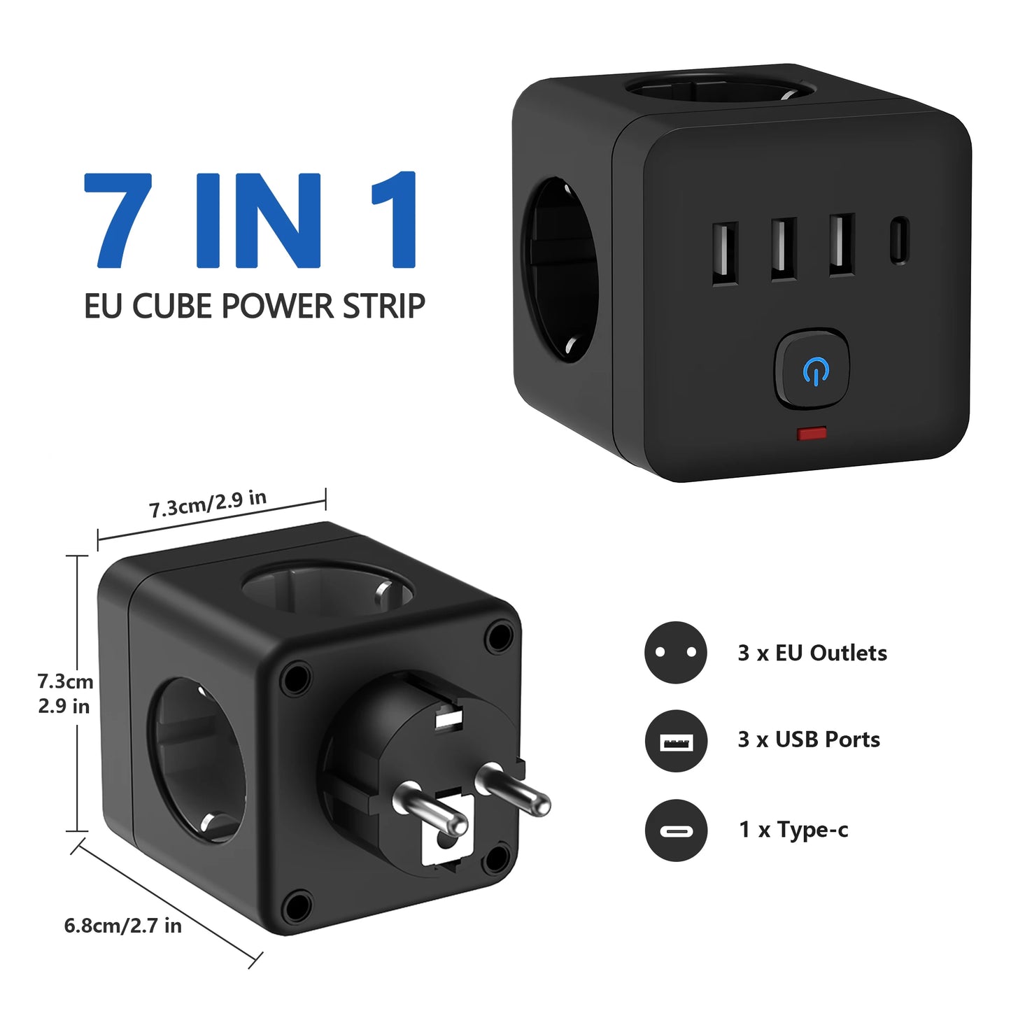 7-in-1 EU Power Strip with Surge Protection