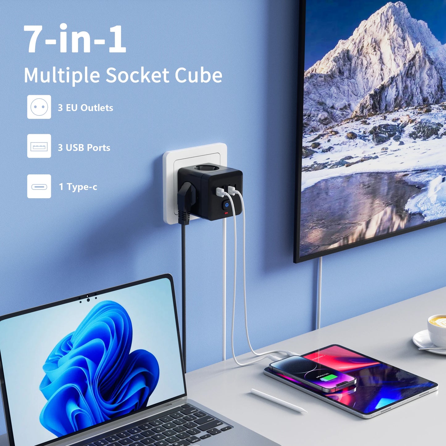 7-in-1 EU Power Strip with Surge Protection