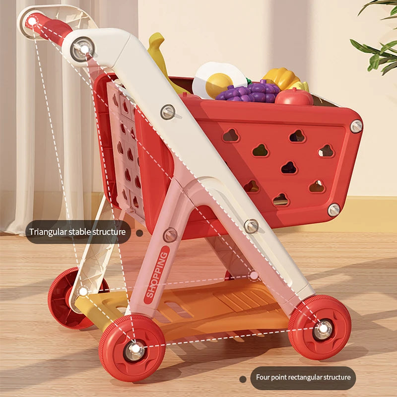 Kids Shopping Cart Toy with Play Food & Music