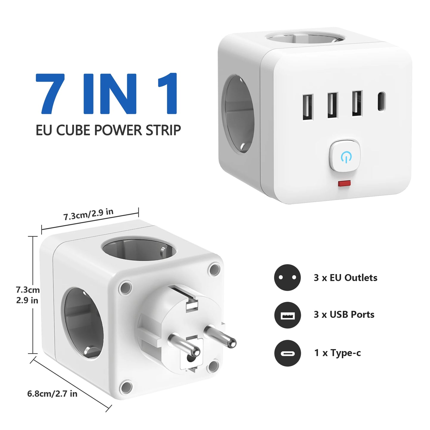 7-in-1 EU Power Strip with Surge Protection